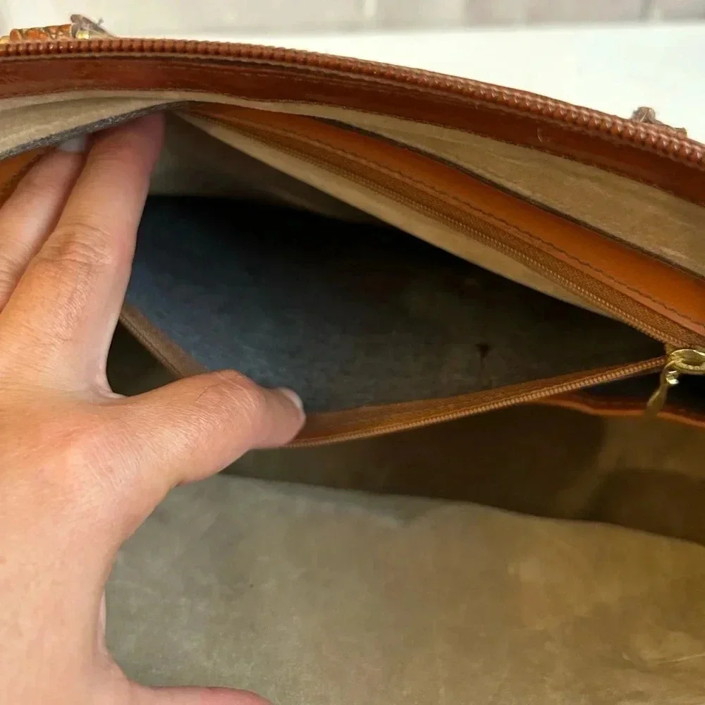 ! BRAHMIN TUSCAN Collection Satchel Caramel Embossed Croc